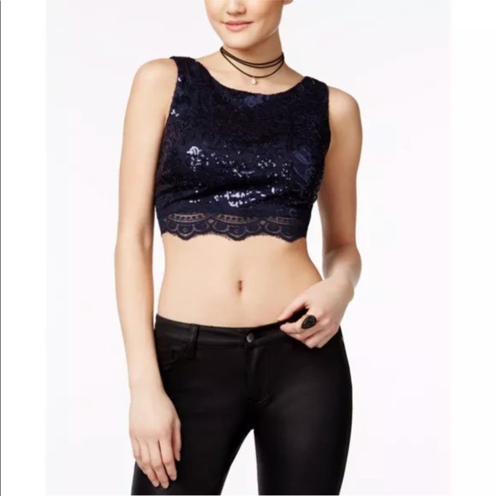 Black sequined crop top